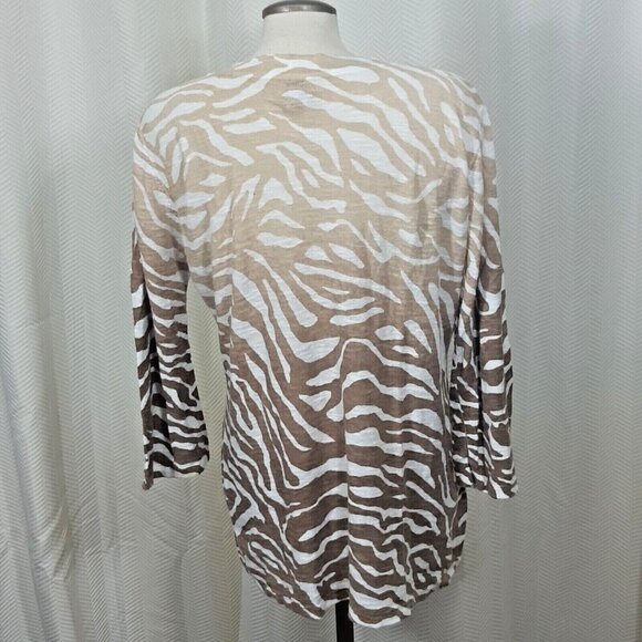 Chicos Cotton Linen Blend Top Womens US Med Brown Animal Print Soft Knit Zebra - Picture 3 of 4